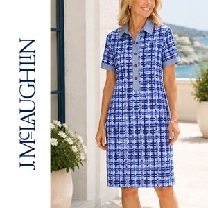 J. McLaughlin, Blue Catalina Cloth Collared Basketweave Shirtdress Size Large